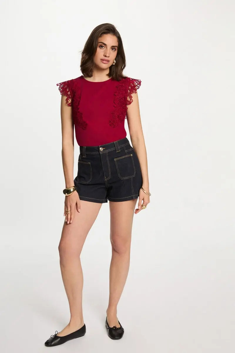 Tee shirt manches courtes rouge foncé femme Morgan