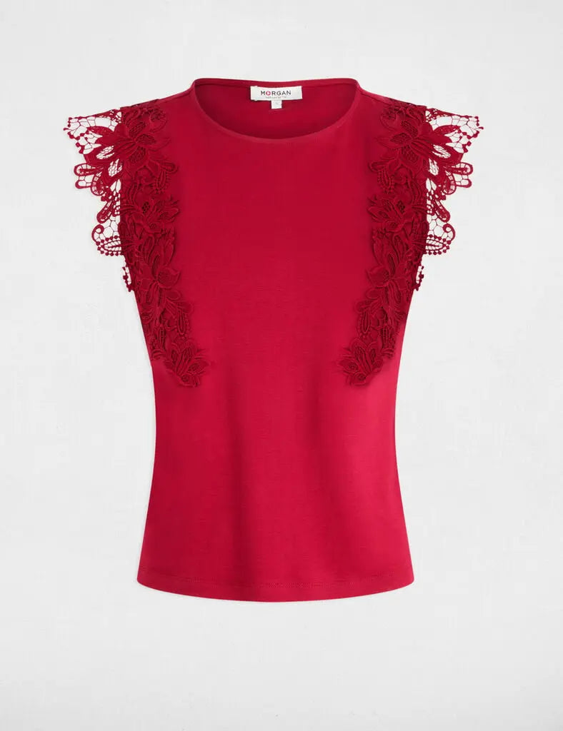 Tee shirt manches courtes rouge foncé femme Morgan
