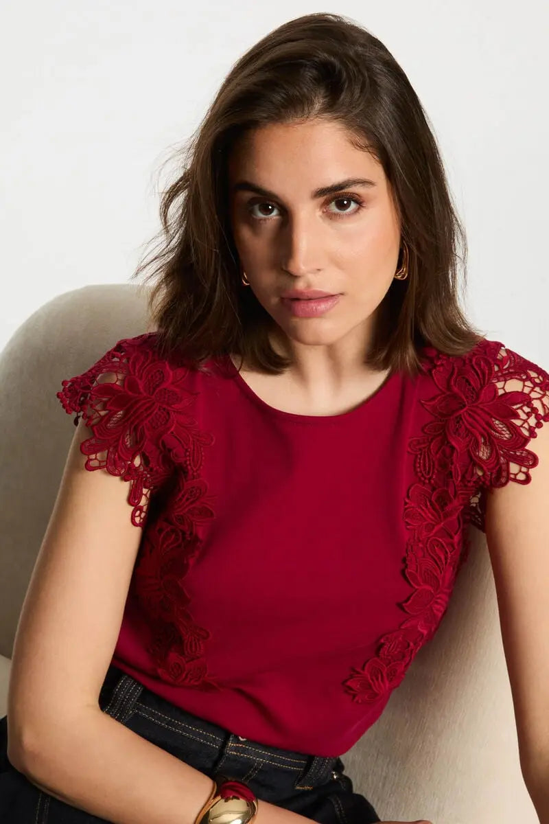 Tee shirt manches courtes rouge foncé femme Morgan